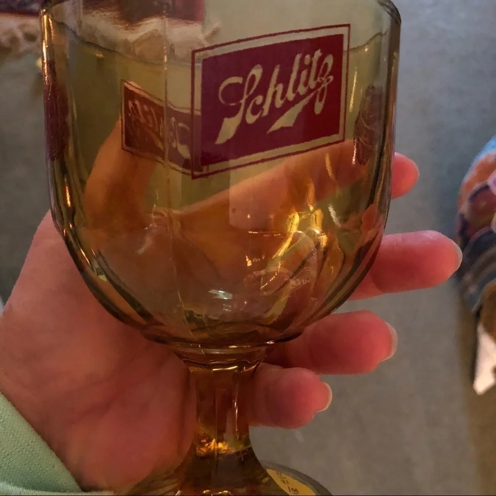 Vintage 1970’s Schlitz Amber Thumb Print Beer Goblet